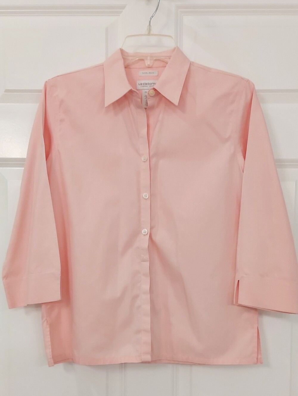 LIZ CLAIBORNE | Petite Non-Iron Lizsport 3/4 Sleeve, Pale Pink Blouse, Like New